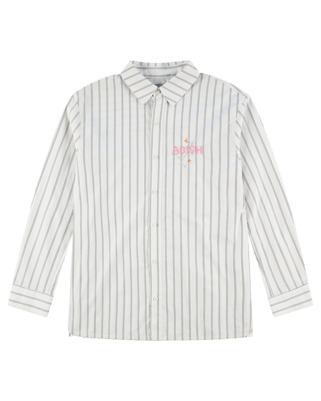 Nafnuf Logo Cotton Striped Shirt  (Off White)