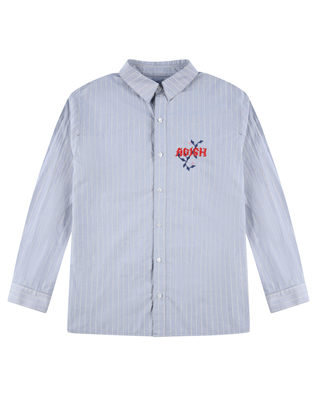 Nafnuf Logo Cotton Striped Shirt  (Light Blue)